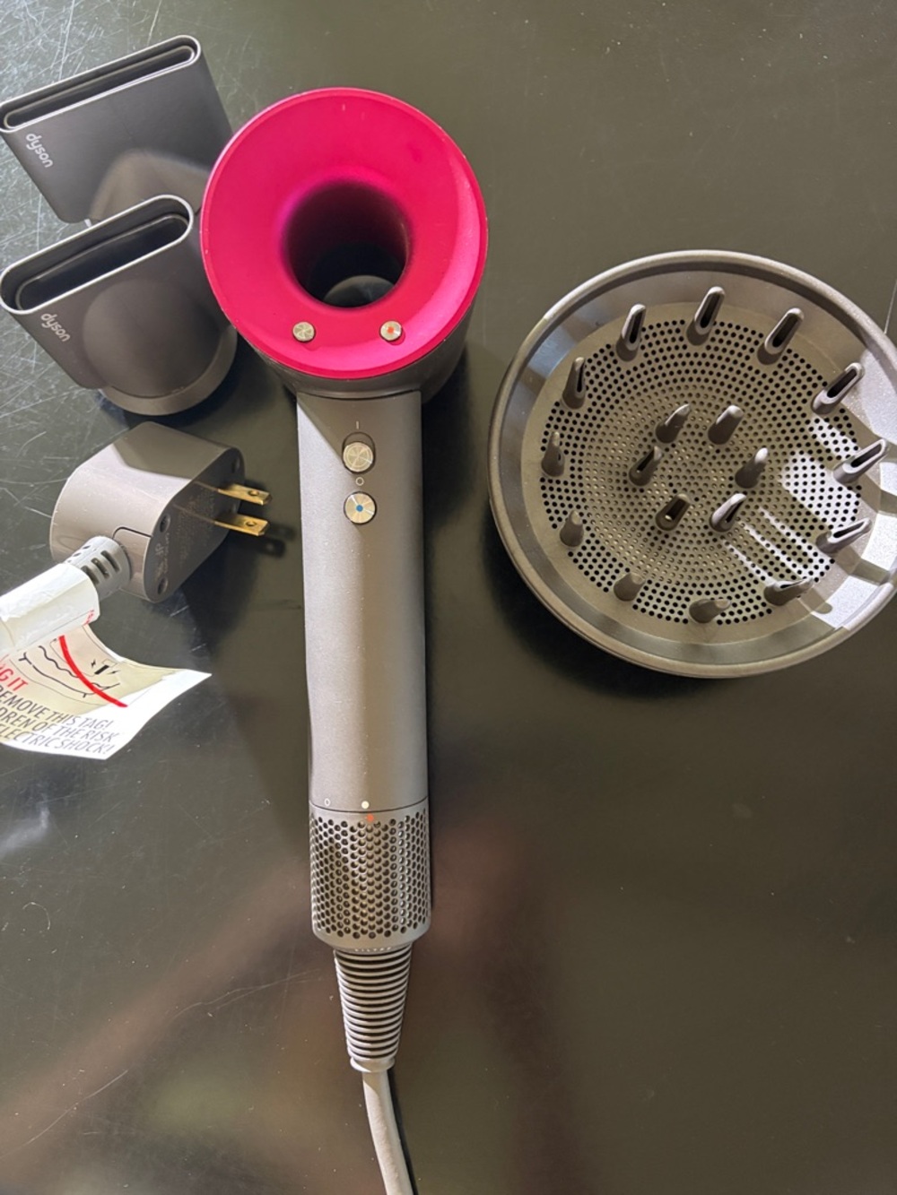 Dyson Hair Dryer in Pink & Charcoal with Diffuser and Nozzles